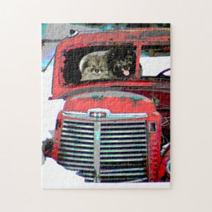 Keeshond-Weihnachtsalte LKW-Malerei-Hundekunst Puzzle