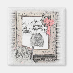 Keeshond Weihnachtsfenster Malerei Hund Kunst Magnet