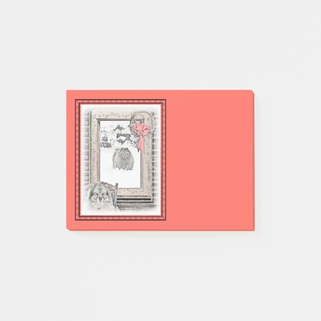 Keeshond Weihnachtsfenster Malerei Hund Kunst Post-it Klebezettel (Vorderseite)