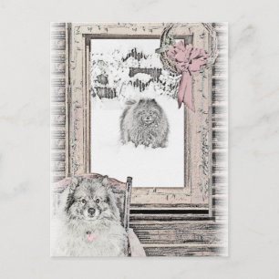 Keeshond Weihnachtsfenster Malerei Hund Kunst Postkarte