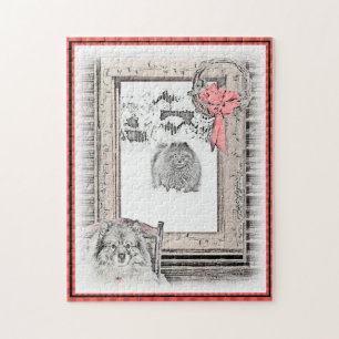 Keeshond Weihnachtsfenster Malerei Hund Kunst Puzzle