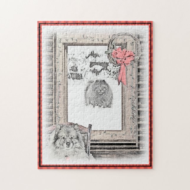 Keeshond Weihnachtsfenster Malerei Hund Kunst Puzzle (Vertikal)