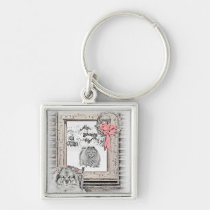 Keeshond Weihnachtsfenster Malerei Hund Kunst Schlüsselanhänger