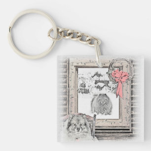 Keeshond Weihnachtsfenster Malerei Hund Kunst Schlüsselanhänger