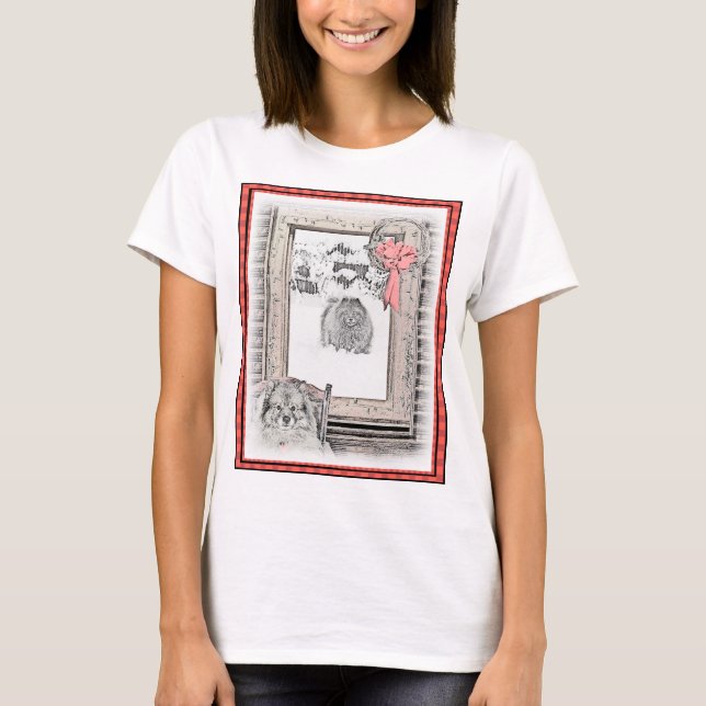 Keeshond Weihnachtsfenster Malerei Hund Kunst T-Shirt (Vorderseite)