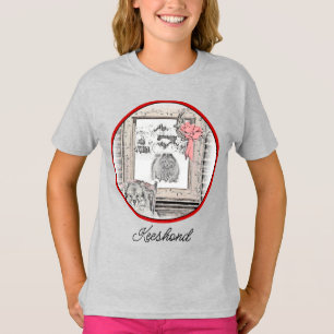 Keeshond Weihnachtsfenster Malerei Hund Kunst T-Shirt