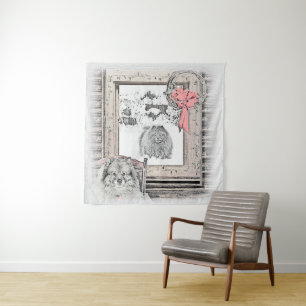 Keeshond Weihnachtsfenster Malerei Hund Kunst Wandteppich