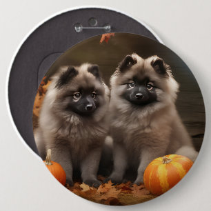 Keeshond Welpe Herbstvergnügen Kürbis Button