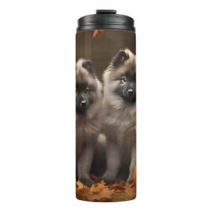 Keeshond Welpe Herbstvergnügen Kürbis Thermosbecher