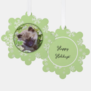 Keeshond-Welpe im Garten Gemälde Original Kunst Ornament Karte