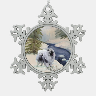 Keeshond-Winter-Szenen-Schneeflocke Schneeflocken Zinn-Ornament