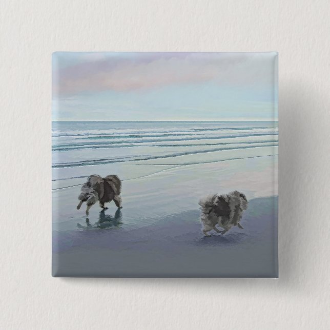 Keeshonds an der Küste Malerei Hund Kunst Button (Vorderseite)