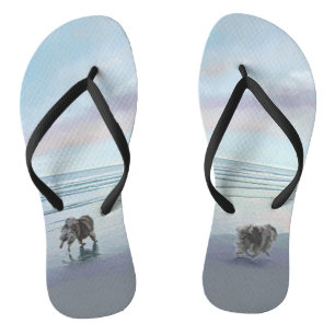 Keeshonds an der Küste Malerei Hund Kunst Flip Flops