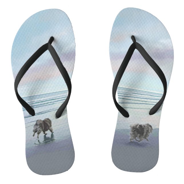 Keeshonds an der Küste Malerei Hund Kunst Flip Flops (Fußbett)