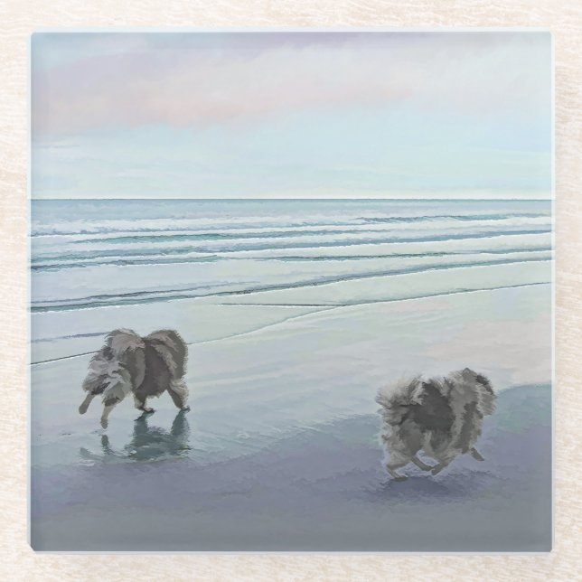 Keeshonds an der Küste Malerei Hund Kunst Glasuntersetzer (Vorderseite)