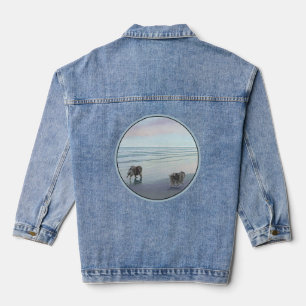 Keeshonds an der Küste Malerei Hund Kunst Jeansjacke