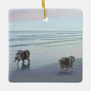 Keeshonds an der Küste Malerei Hund Kunst Keramikornament