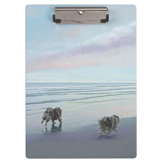 Keeshonds an der Küste Malerei Hund Kunst Klemmbrett (Vorderseite)