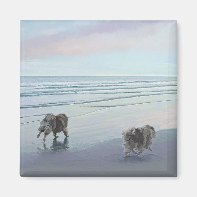 Keeshonds an der Küste Malerei Hund Kunst Magnet (Vorne)