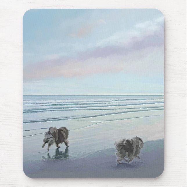 Keeshonds an der Küste Malerei Hund Kunst Mousepad (Vorne)