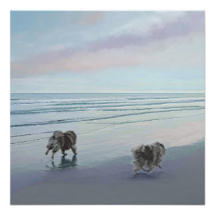 Keeshonds an der Küste Malerei Hund Kunst Poster