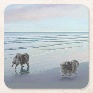 Keeshonds an der Küste Malerei Hund Kunst Rechteckiger Pappuntersetzer