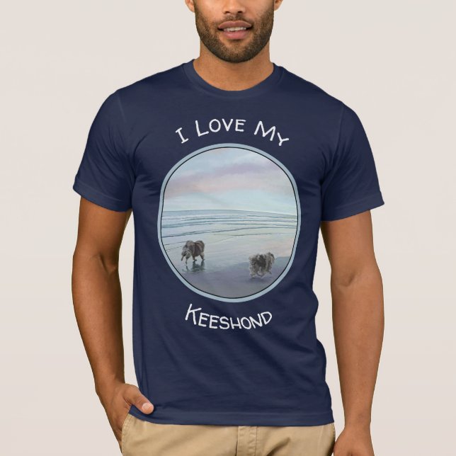 Keeshonds an der Küste Malerei Hund Kunst T-Shirt (Vorderseite)