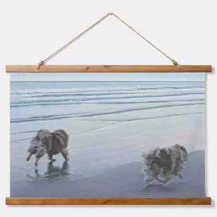 Keeshonds an der Küste Malerei Hund Kunst Wandteppich Mit Holzrahmen