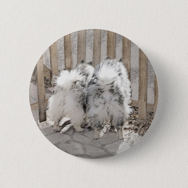 Keeshonds at Gate Painting - Original Dog Art Button (Vorderseite)