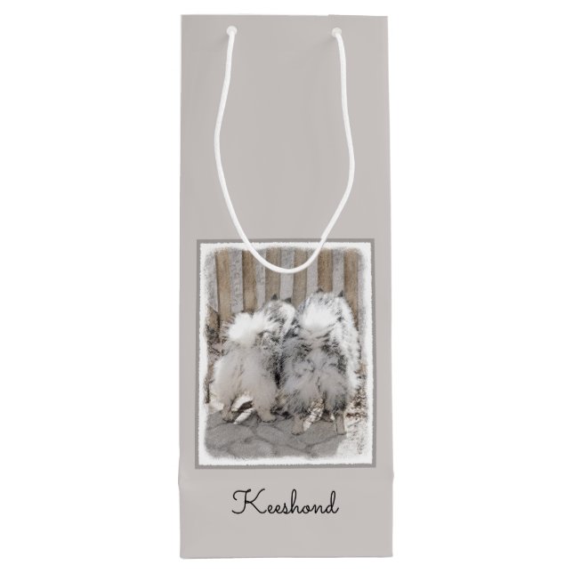 Keeshonds at Gate Painting - Original Dog Art Geschenktüte Für Weinflaschen (Rückseite)