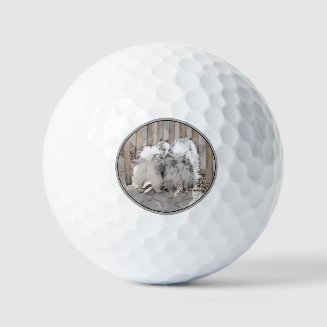 Keeshonds at Gate Painting - Original Dog Art Golfball (Vorderseite)