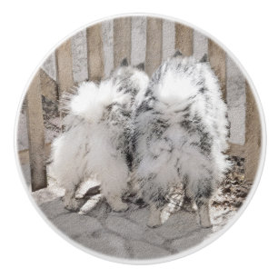 Keeshonds at Gate Painting - Original Dog Art Keramikknauf