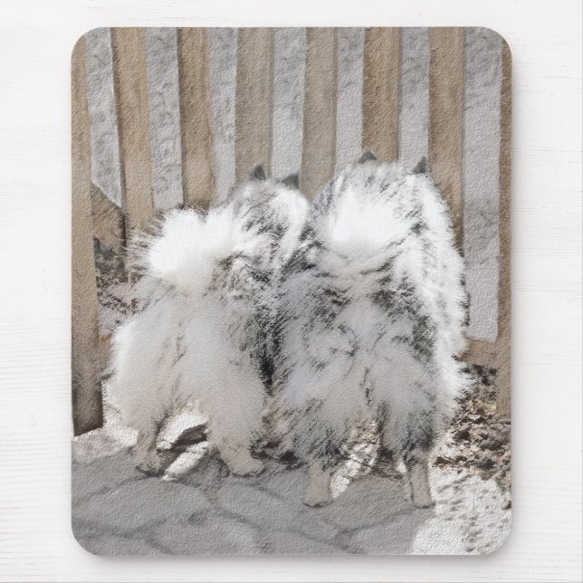 Keeshonds at Gate Painting - Original Dog Art Mousepad (Vorne)