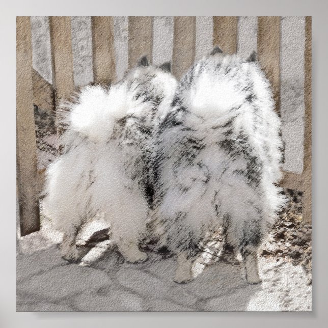 Keeshonds at Gate Painting - Original Dog Art Poster (Vorne)