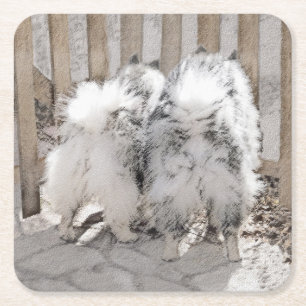 Keeshonds at Gate Painting - Original Dog Art Rechteckiger Pappuntersetzer