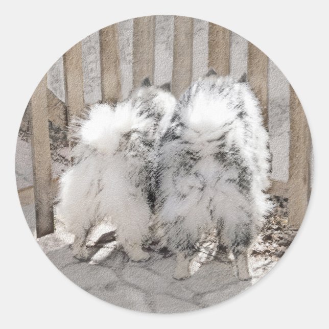 Keeshonds at Gate Painting - Original Dog Art Runder Aufkleber (Vorderseite)
