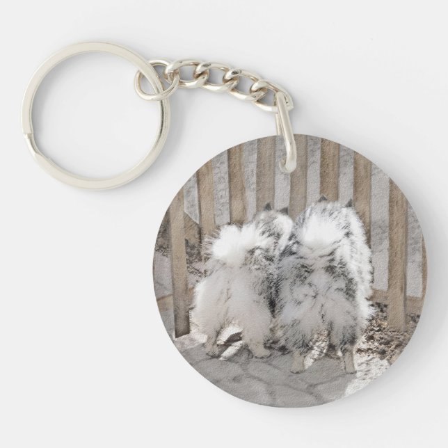 Keeshonds at Gate Painting - Original Dog Art Schlüsselanhänger (Vorderseite)