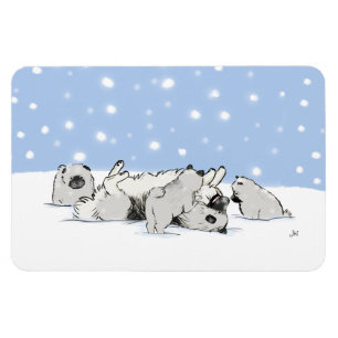 Keesie Snow Dogs - Happy Keeshond mit Welpen Magnet