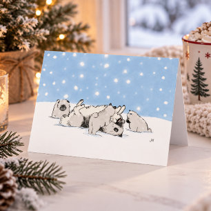 Keesies im Schnee Keeshond Weihnachtsmotiv Feiertagskarte