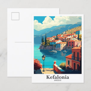 Kefalonia Griechenland Art Vintage Travel Illustra Postkarte