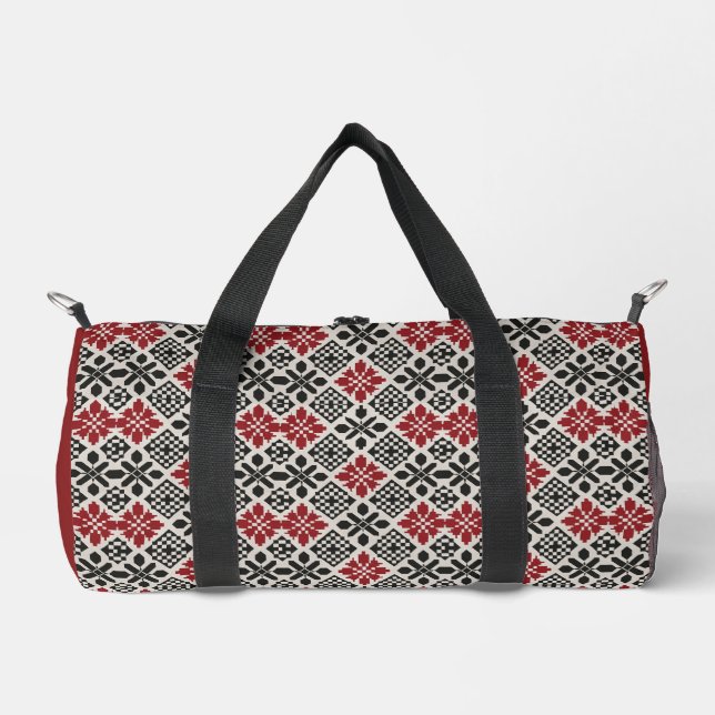 Keffiyek Muster Duffle Bag - Red Schwarz-weiß (Vorderseite)