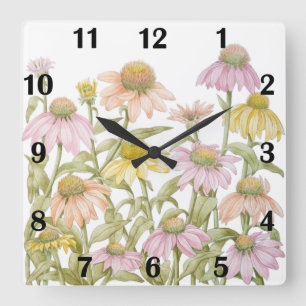Kegelblumen-Aquarell-Botanik-Kunst Quadratische Wanduhr