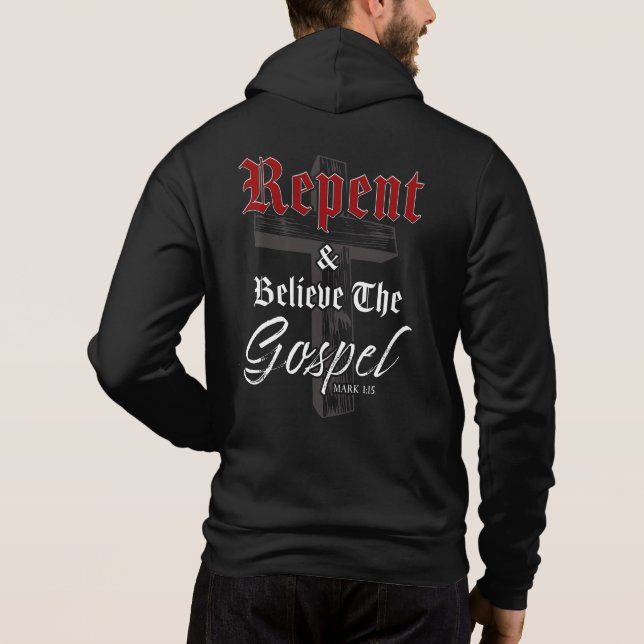 Kehren und Glauben an das Evangelium: Christlicher Hoodie (Rückseite)