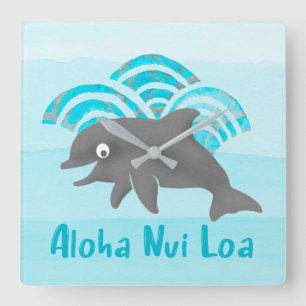 Keiki Watercolor Dolphin Wave Engineer Quadratische Wanduhr