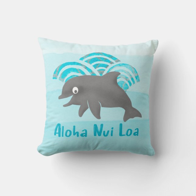 Keiki Watercolor Dolphin Wave Engineer Reversible Kissen (Vorderseite)