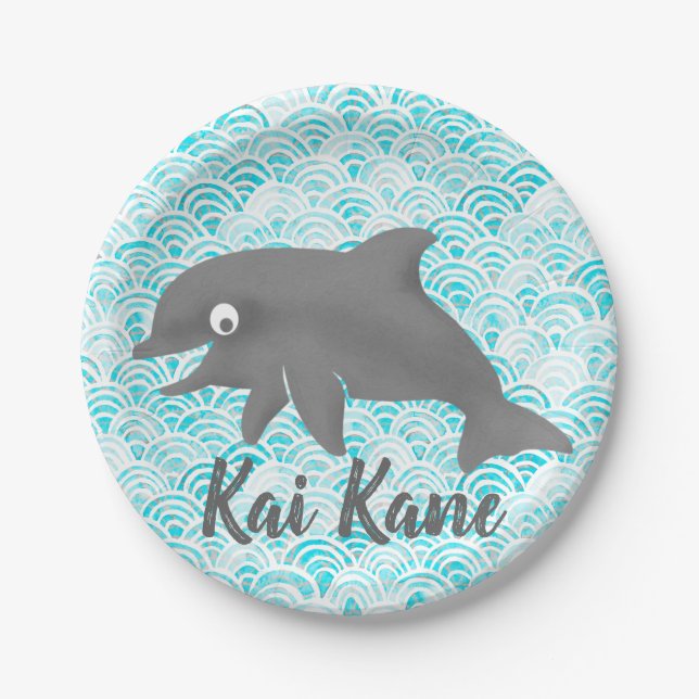 Keiki Watercolor Dolphin Wave Pappteller (Vorderseite)