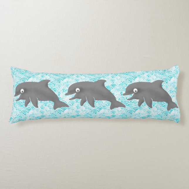 Keiki Watercolor Dolphin Wave und Karierte Reversi Seitenschläferkissen (Vorderseite)