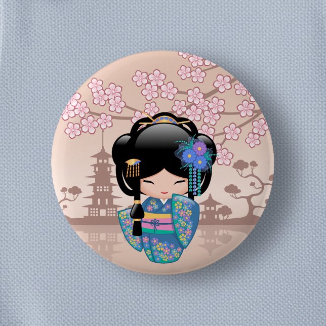 Keiko Kokeshi Doll - Blue Kimono Geisha Girl Button (Von Creator hochgeladen)