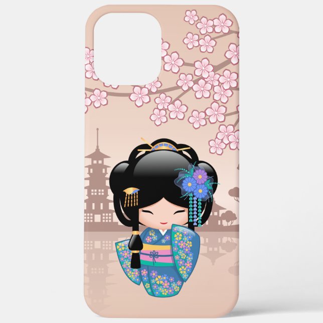 Keiko Kokeshi Doll - Blue Kimono Geisha Girl Case-Mate iPhone Hülle (Rückseite)