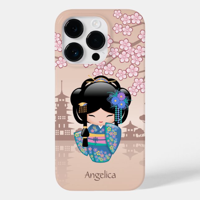 Keiko Kokeshi Doll - Blue Kimono Geisha Girl Case-Mate iPhone Hülle (Rückseite)